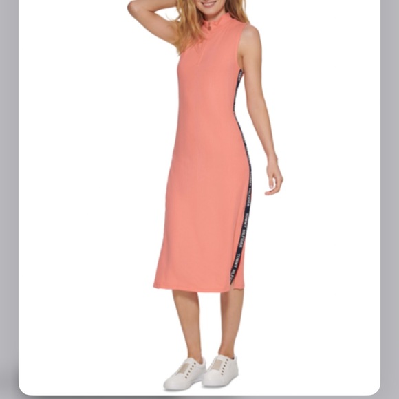 Tommy Hilfiger Dresses & Skirts - TOMMY HILFIGER Women's Sleeveless Logo Calf Ribbed Midi Dress Pink L